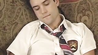 Jock student takes his uniform off to jerk his big cock off