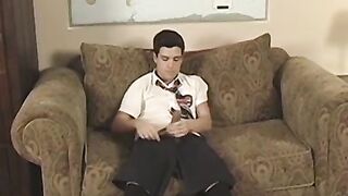 Jock student takes his uniform off to jerk his big cock off