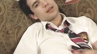 Jock student takes his uniform off to jerk his big cock off