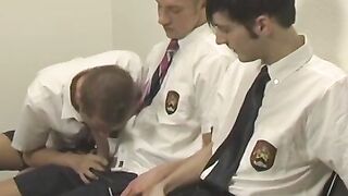 School twinks perform doggy after sloppy oral in classroom