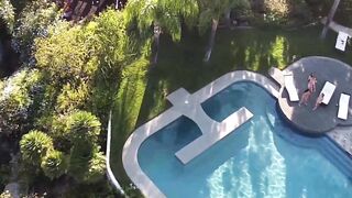 Handsome best friends bang with a hung dude by the pool