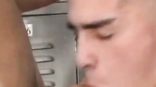 OTBXXX.com - Young gay Latino feasts on raw cock in the locker room until cum