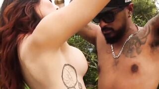 Latina tgirl in high heels roughly fucked outdoors