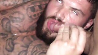 Curly and bulky guy moans in pleasure as he is being fucked hard