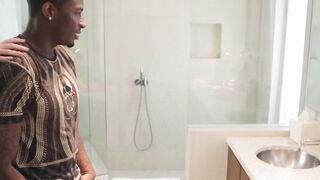 Nerdy babe Jay Taylor strips for black cock in shower