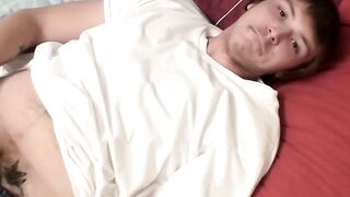 Gorgeous sexy plumber Noah Radford cleans his pipe on a bed