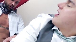 PlayingMen.com - Desk sex for hunky gay men in expensive suits with deep and hard thr