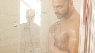 Stepson Max Trey caught his muscular stepdad Zack Hood jerking his big cock