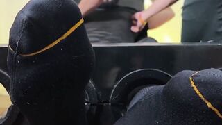 MaleFeetXXX.com - Rikk York locked up and giggling in a tickle torment by three strai