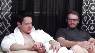 SwingYourBalls.com - Two buddies with saggy balls masturbate together and cum hard