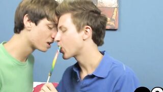 Naughty twink licks cock and lollipop before assfucking