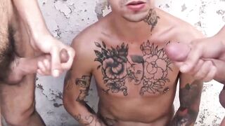 LecheLatinos.com - Tattooed Latino's raw, public double-teaming caught on camera