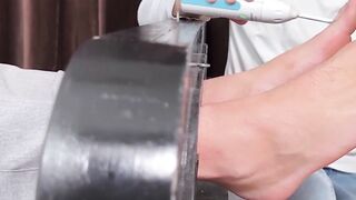 Hairy dude Jace Starr screams as his feet gets brushes by master