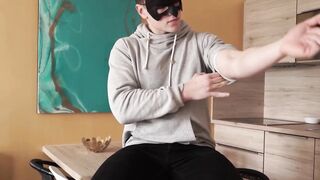 Good looking jock Victor masturbates his hard dick while filmed