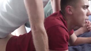 Jake Lawrence eats and fingers Zayne Bright and Carter DelRey tiny asses