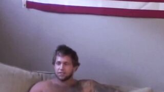 Sexy inked thug double stuffed and pounded by muscle bros