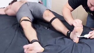 MaleFeetXXX.com - Dominant Matt shows no mercy tickling the feet of handsome James Fo