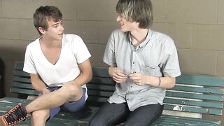 Twinks bang in public restroom and try glory hole out too
