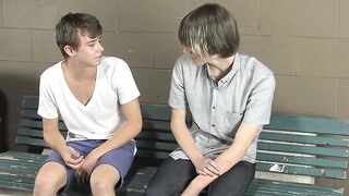 Twinks bang in public restroom and try glory hole out too