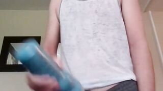 BoyDesire.com - Big-dicked twink's intense fleshlight session ends with a bang