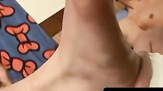 ToesXXX.com - Skinny amateur's big dick stroke and foot play