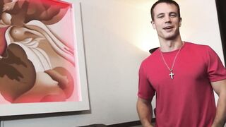 Muscular hottie Ricky demonstrates how he jerks off his nine inch dick