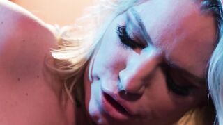 Blonde Rachel Cavalli in her sexy stocking got rammed in doggy style by trans Janie B