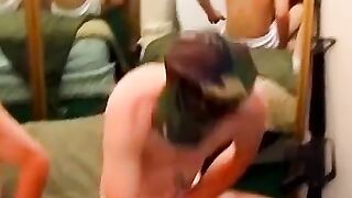 Young military studs sucked off by masked perv