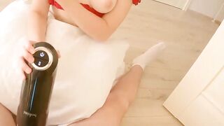 Playing with a masturbator and passionate doggystyle