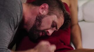 Shemale strokes man massive cum explosion post anal