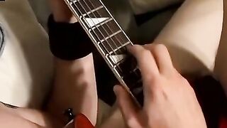 Horny straight thug Axel plays with the guitar and his cock
