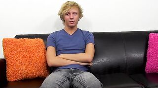Twink enjoys nice interview before stroking his big penis
