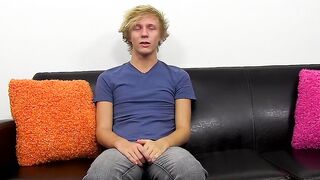 Twink enjoys nice interview before stroking his big penis