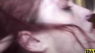 Redhead Andi Dye stretched with maledom cock and cumshot