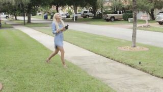 Small blonde slut playing with her drone