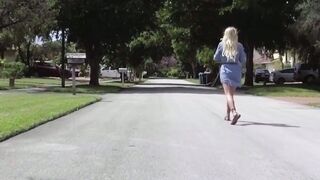 Small blonde slut playing with her drone