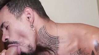 FuckThatHole.com - Sexy hung gay stud deepthroats huge cock down to the balls in extr
