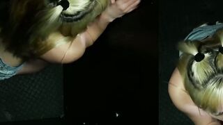 Blonde babe Sage Pilar has her first gloryhole blowjob debut