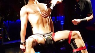 Hottie jock aroused as he gets choked and punched by master