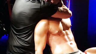 Hottie jock aroused as he gets choked and punched by master