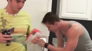 Prankster frat men violates grant on the frat house floor