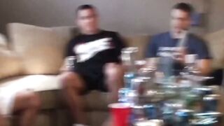 Sexy inked stud double penetrated by horny college dudes