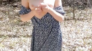 Wife bent over tree in forest for husbands hard cock