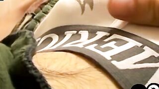 Sweet Bryan Corbin touching himself before eating cum