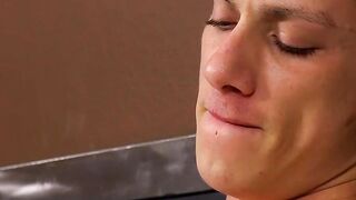 Twink pleases his massive penis with massive flashlight