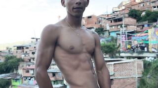 Oiled hot latino boy with a big cock handjob