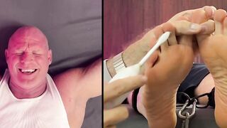 Dominant Thom uses an electric toothbrush to tickle stud Dev