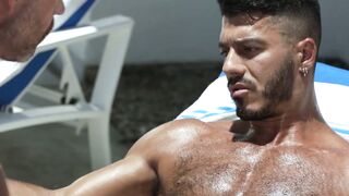 Pool blowjob with Lobo Carreira and Timothy Chance leads to bareback