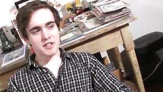 Young Mike Challenger shoots a massive load after jacking his fat uncut cock in his s