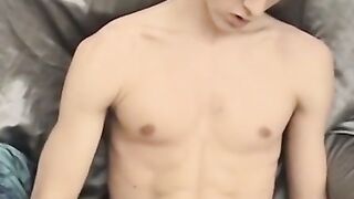 Stud Dimik enjoys solo handjob and cumshots on his belly